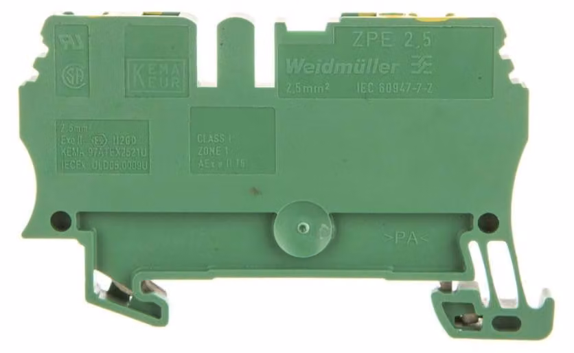 Terminale per conduttore di protezione Weidmüller 2,5qmm verde ZPE 2,5