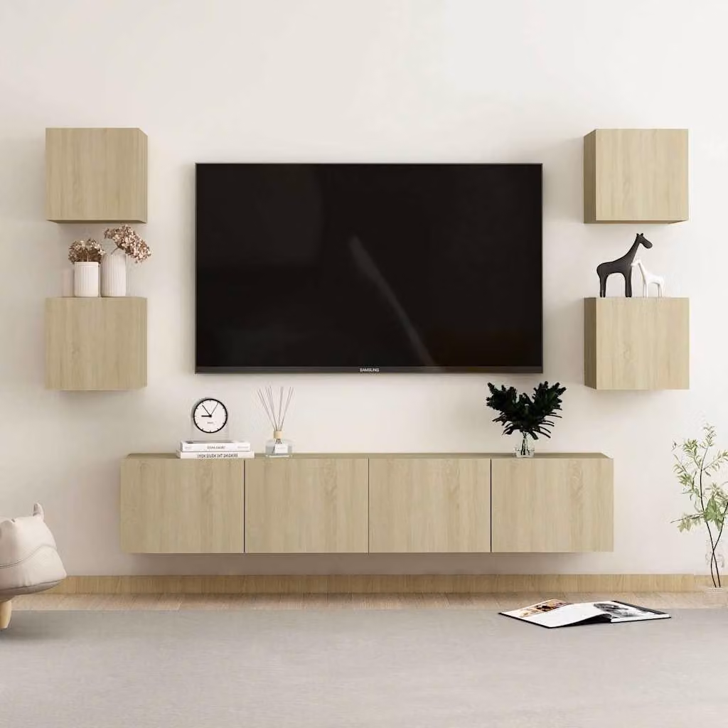 Set di mobili TV vidaXL 6 pezzi in legno multistrato e MDF color rovere sonoma beige e marrone per soggiorno moderno