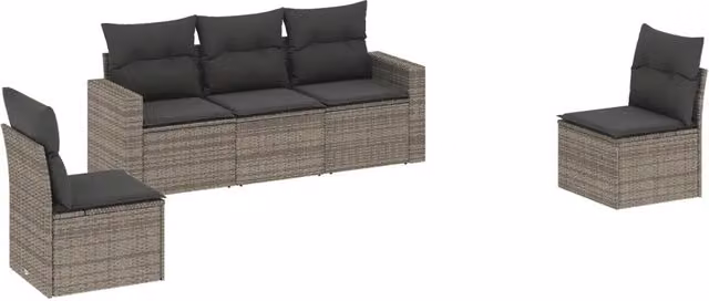 Set Divano da Giardino 5 pz | Set Salotto da Giardino con Cuscini Grigio in Polyrattan
