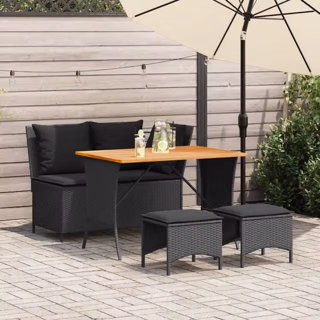 Set da Pranzo da Giardino 4 pz con Cuscini Nero in Polyrattan 4104132