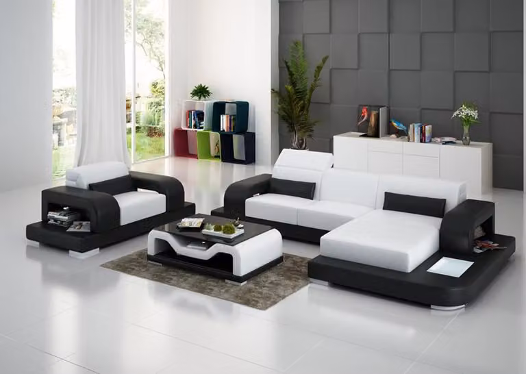 Ledersofa Wohnlandschaft Ecksofa L-förmig+1Sitzer Garnitur Modern Sofa G8006E