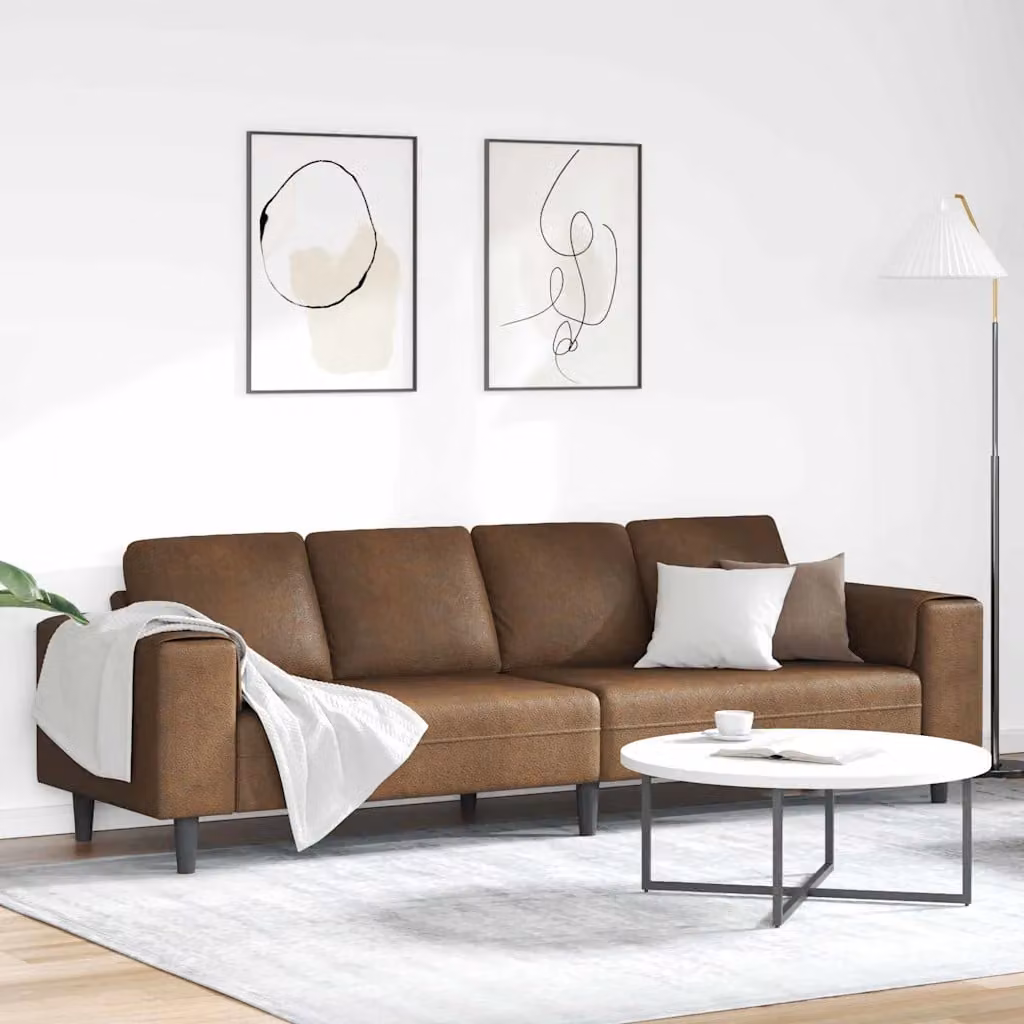 vidaXL Divano per Soggiorno Marrone in Tessuto e Finta Pelle con Cuscini L: 250 cm, P: 77 cm, H: 76 cm