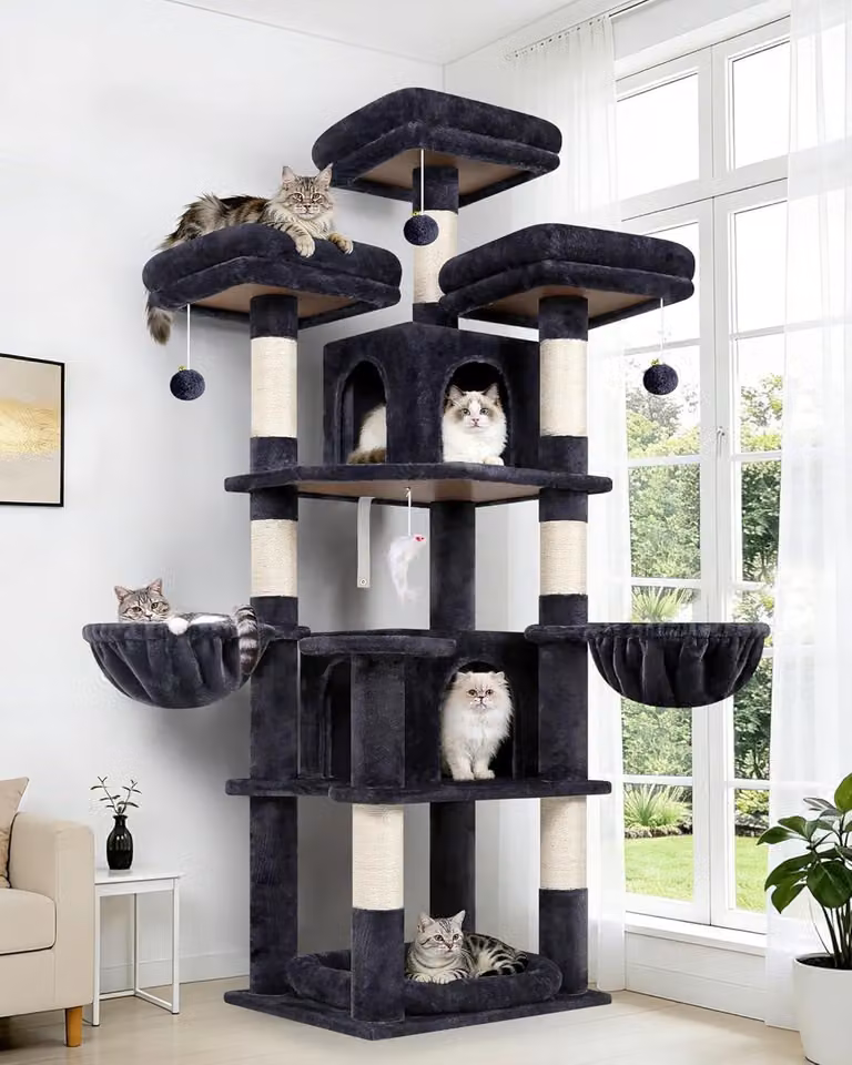 Albero per gatti stabile, alto 174 cm, adatto a 2-4 gatti, con pali in sisal per la cura degli artigli