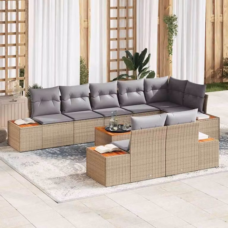Maison Exclusive - Set Divano da Giardino con cuscino 9 pcs Beige Poly Rattan