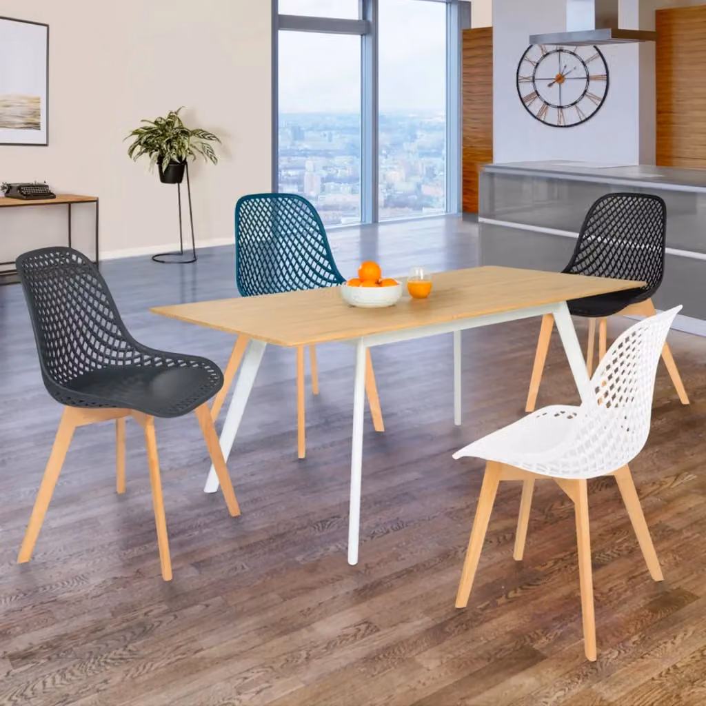Set di 4 sedie da pranzo MADY IDMarket in stile scandinavo, colori bianco, grigio, blu petrolio e nero – 2