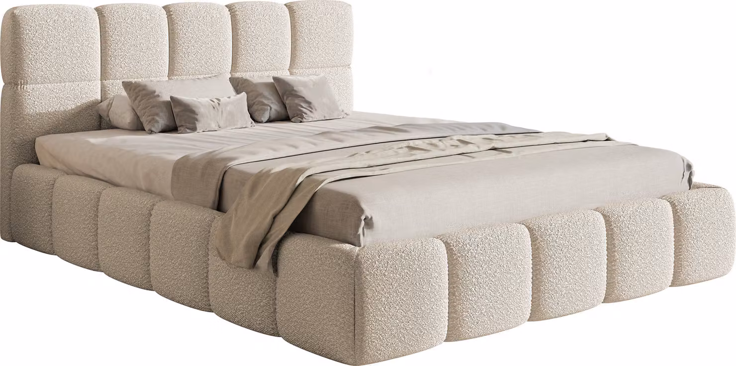 Selsey Cloudy - Letto con struttura imbottita, rivestimento in bouclé beige chiaro, 180 cm