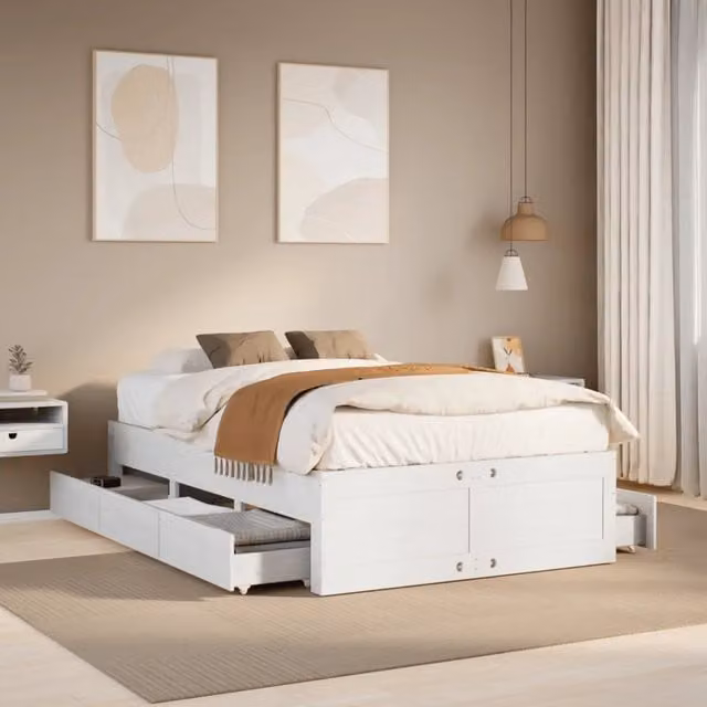 Giroletto senza Materasso con Cassetti Bianco 135x190 cm Pino 3308820