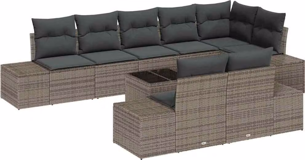 Set Divano da Giardino con cuscino 9 pcs Grigio polyrattan