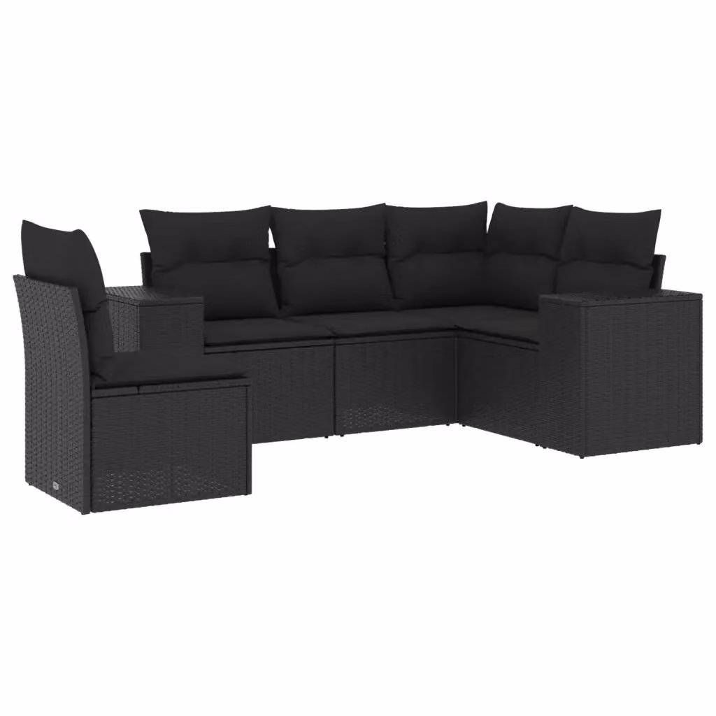 vidaXL Set Divani da Giardino a L 5 pz in Polyrattan Nero con Cuscini e Coperture Rimovibili – 2