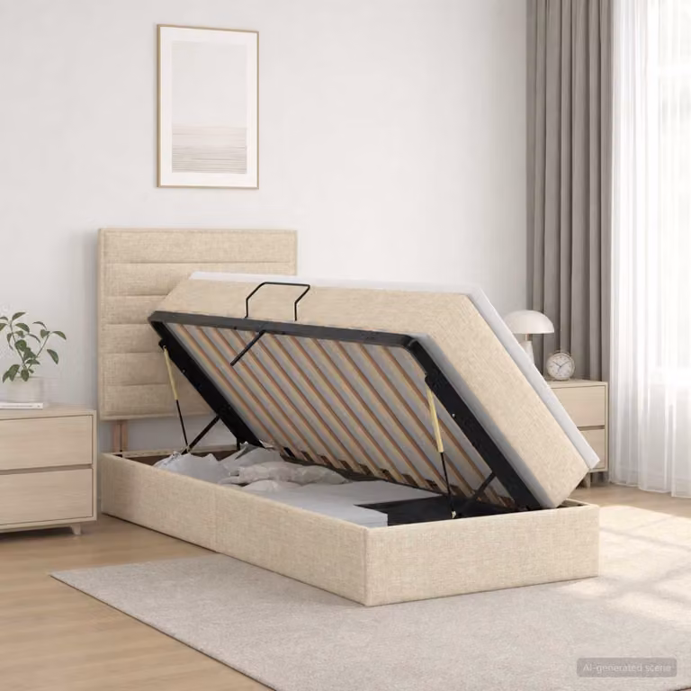 Letto con contenitore e materasso vidaXL in tessuto beige L 90 x P 200 cm