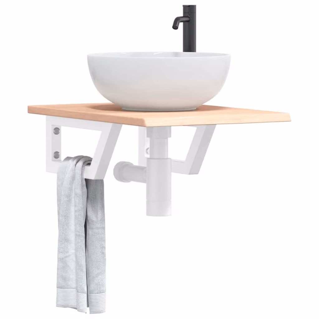 vidaXL Ripiano a Parete per Lavabo in Acciaio e Rovere Naturale Marrone e Bianco