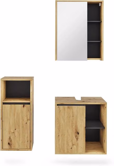 Set di mobili da bagno Viola Rovere artigianale/Grigio 3 pezzi Vicco