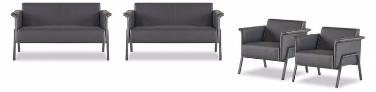 Dunkelgraue Arbeitszimmer Garnitur 2x Textil Sessel 2x Zweisitzer Möbel