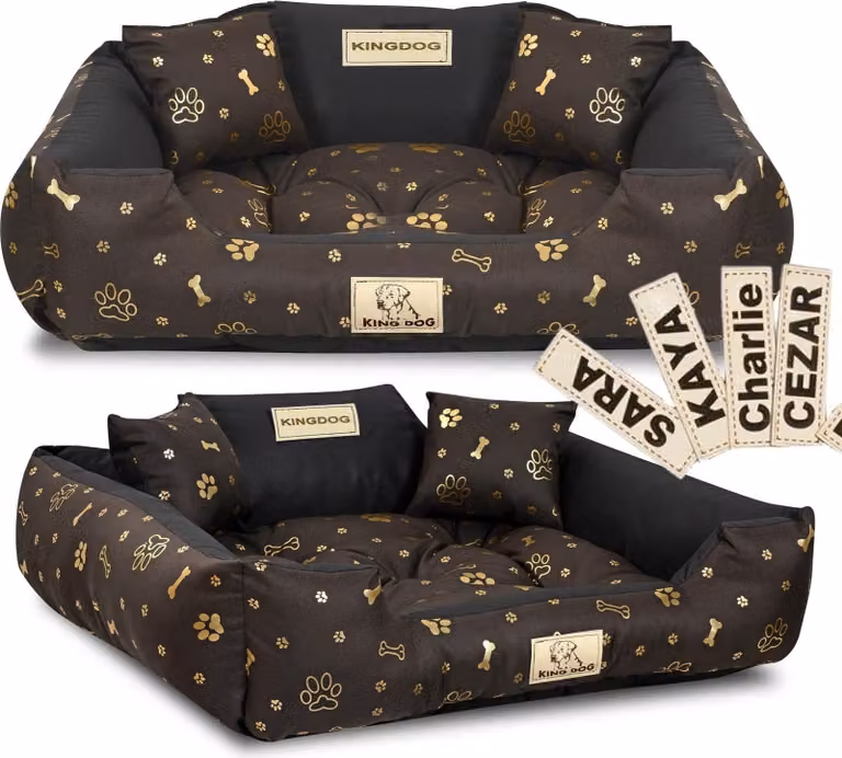 Letto per cani KINGDOG 100x75 cm personalizzato impermeabile con ossa d'oro