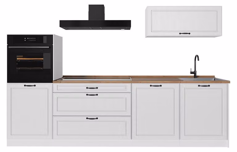 Cucina componibile Vicco R-Line Bianco country/Bianco 280 cm senza piano di lavoro, Model 68001