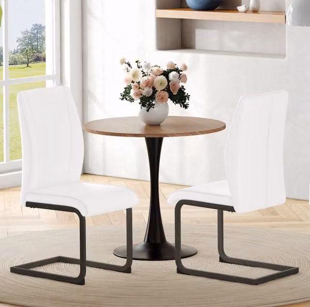 Set di 2 sedie da pranzo 66x51x46 cm in similpelle e metallo bianco e nero ergonomiche –