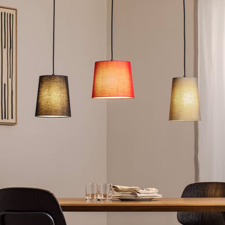 Lampada a sospensione Amilia Lindby, dimmerabile, Legno chiaro, Soggiorno / Sala da pranzo, Tessuto / Stoffa / Seta, Giovanile, Lampada a sospensione