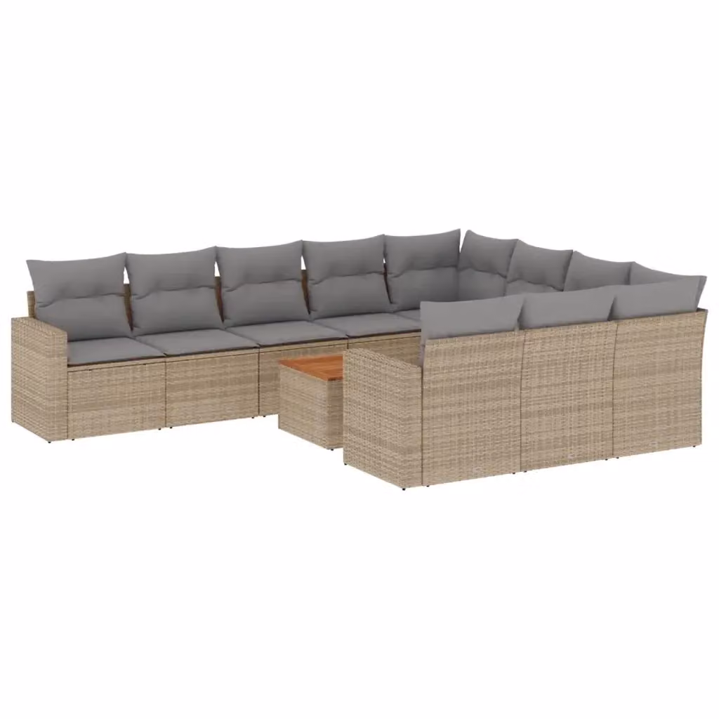 Set di Divani da Giardino VIDAXL a Forma di U in Polyrattan con Cuscini Beige, 11 Pezzi – 2
