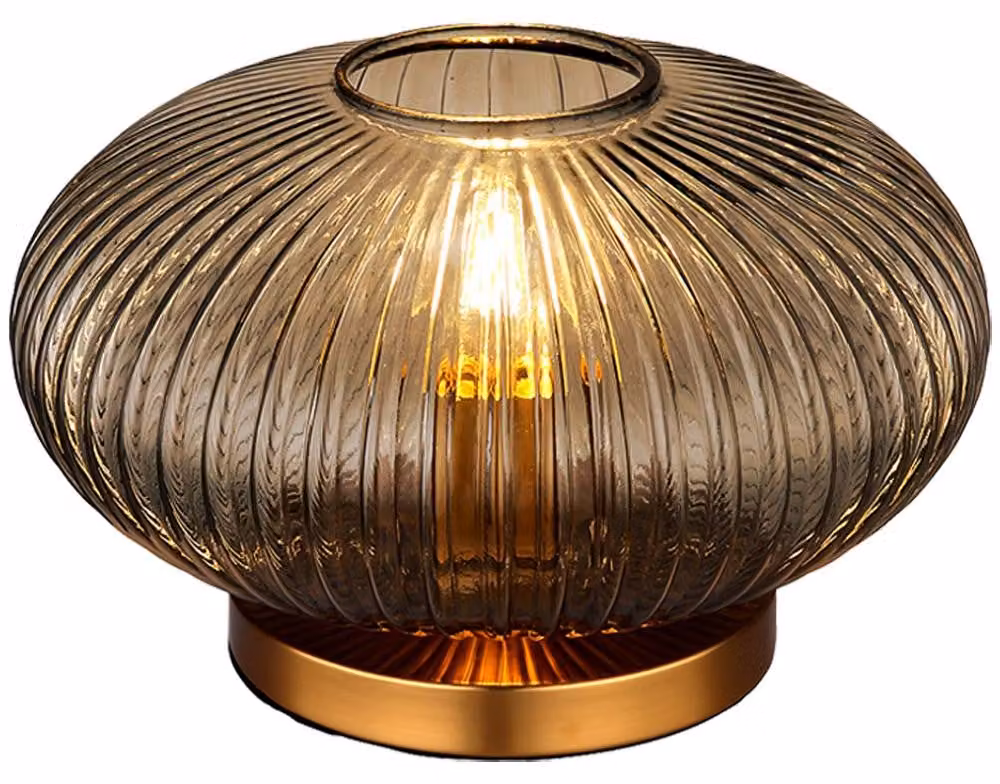 Lampada da tavolo a LED ottone, vetro colorato fumé, H 20 cm