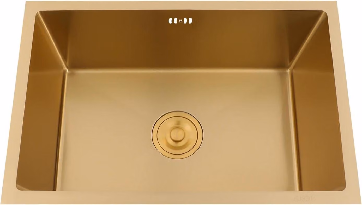 Lavello da cucina, struttura in acciaio inossidabile, design efficiente per il drenaggio, oro