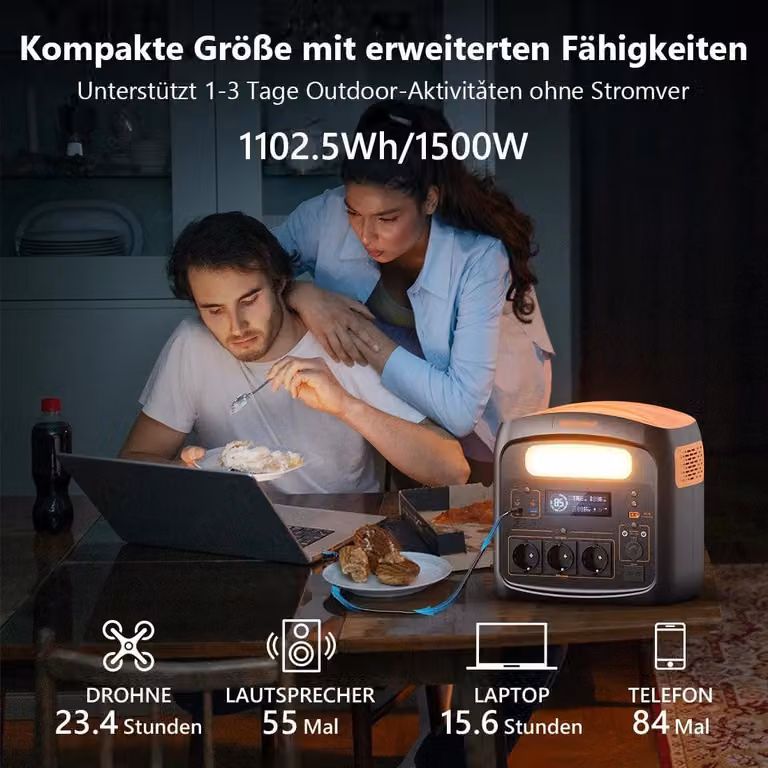 Centralina portatile da 1100Wh con inverter a onda sinusoidale pura da 1200W e funzione di ricarica rapida