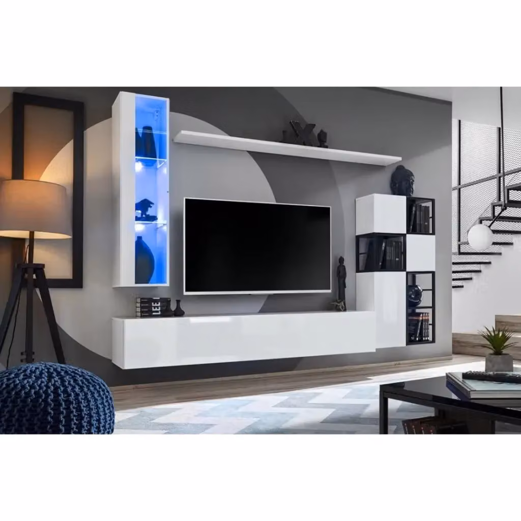 Set arredamento salotto stile industriale Meublorama SWITCH M2 - Bianco - Con LED integrati – 2