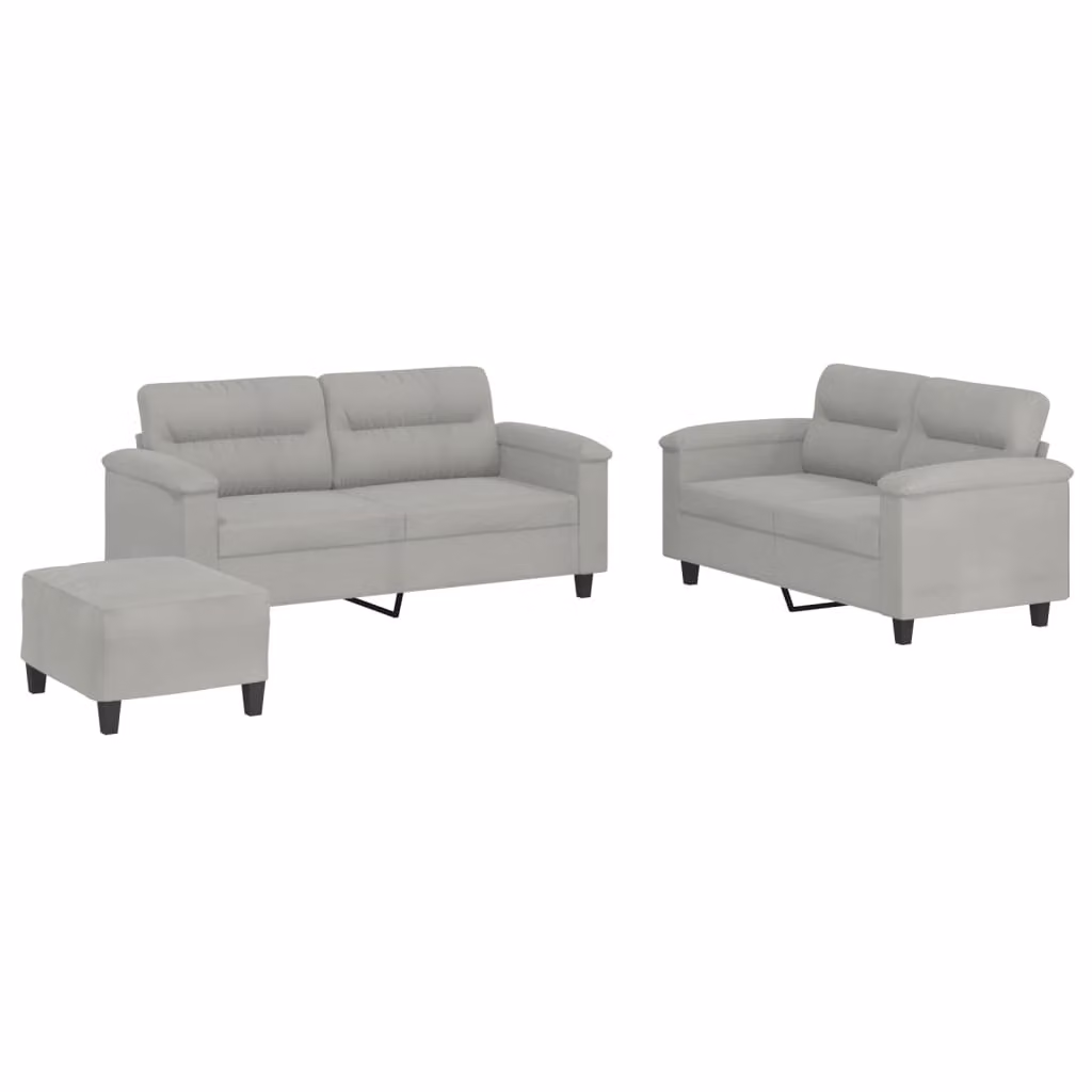 Set Divani 3 pz con Cuscini Grigio Chiaro in Tessuto Microfibra