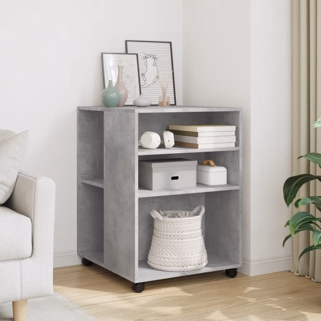 vidaXL Tavolino con Ruote Grigio Cemento in Truciolato e MDF, L 55 cm x P 60 cm x H 78 cm