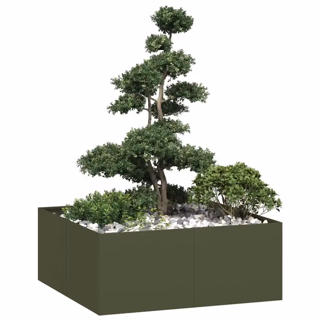 Fioriera verde oliva vidaXL in acciaio L: 100 cm, P: 100 cm, H: 40 cm