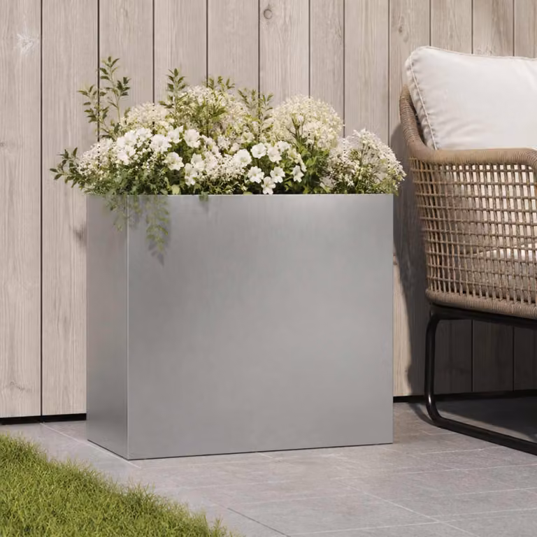 Vaso da giardino vidaXL in acciaio inox argento L/P/H: 50 x 20 x 40 cm