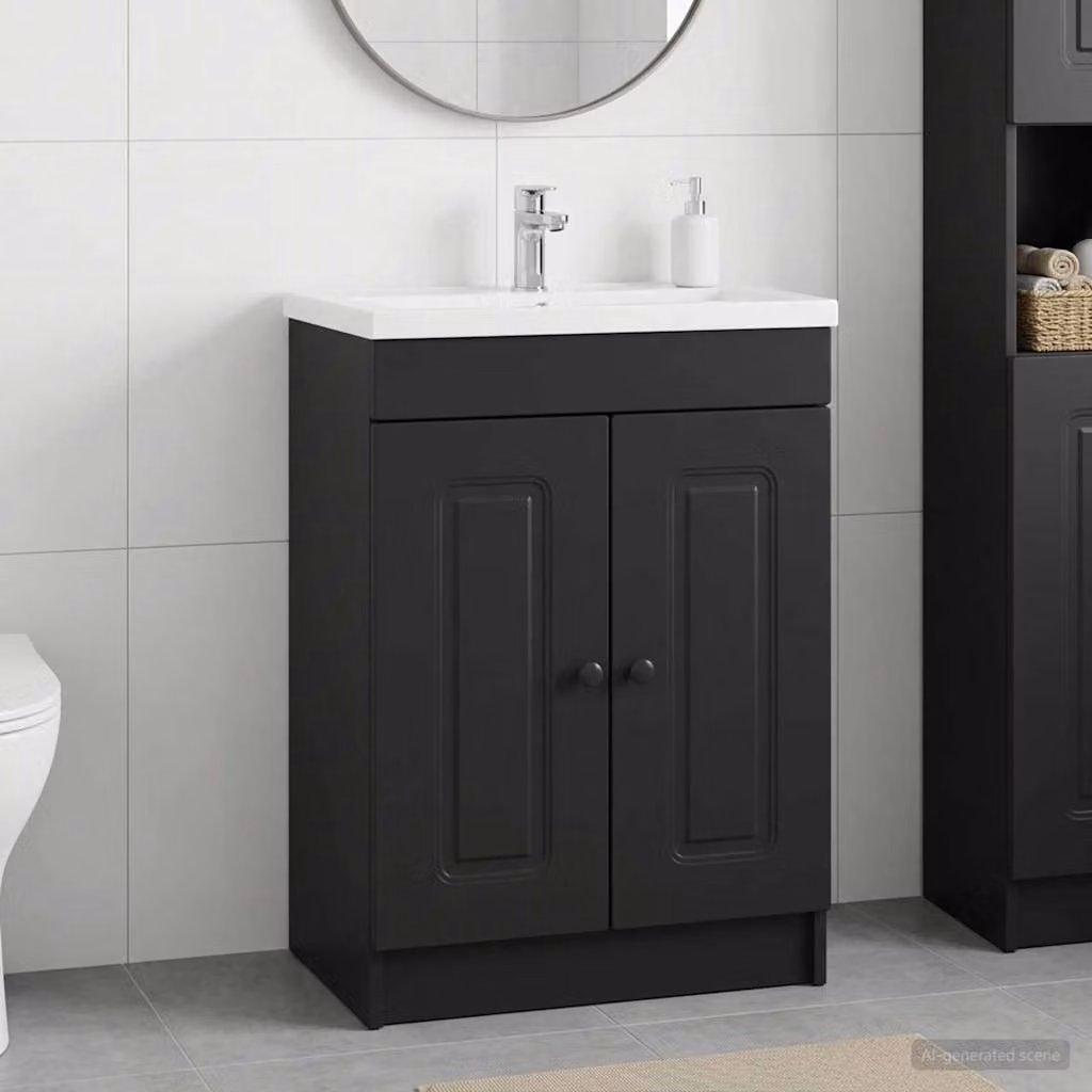 Mobiletto da bagno sotto il lavello vidaXL moderno nero con ante a battente e ripiani interni L: 78,5 cm, P: 37,5 cm, H: 81 cm