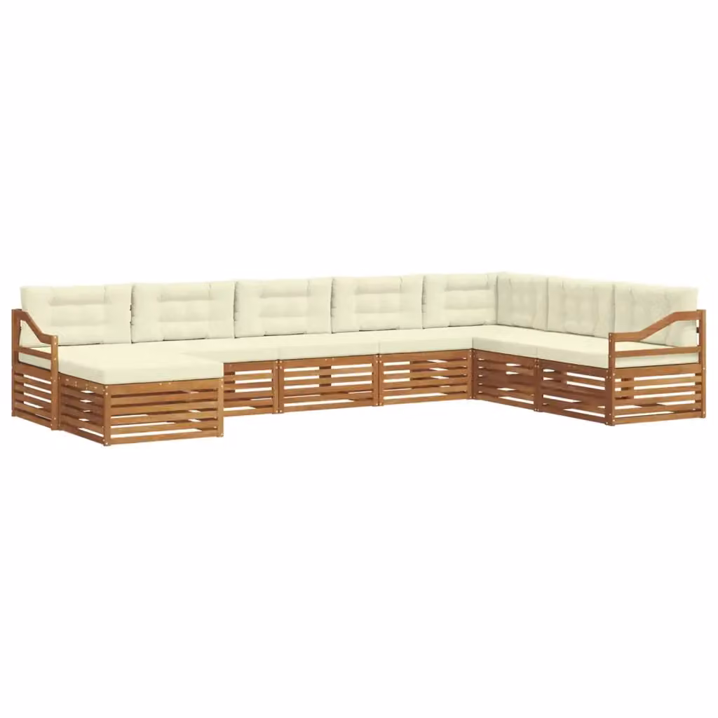 Set di divani da esterno a L con ottoman vidaXL in legno di acacia, colore beige e bianco, 8 pezzi – 2