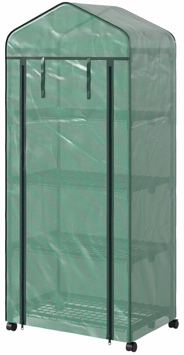 Serra in plastica Outsunny con avvolgitore, serra con scaffale, serra in plastica