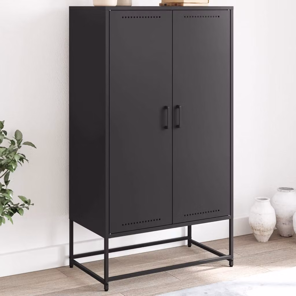 Credenza vidaXL in stile industriale in metallo nero opaco con ante a battente, L/P/H: 68,5 x 38,5 x 123,5 cm