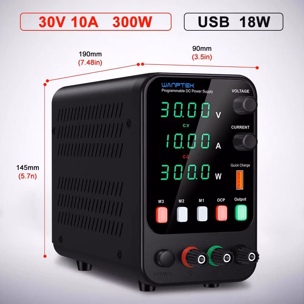 Alimentatore da laboratorio DC - APS3010H, 30V, 10A - Tensione e corrente regolabili da 0 a 10A - Porta di ricarica rapida USB - Uscita singola, 201–300W