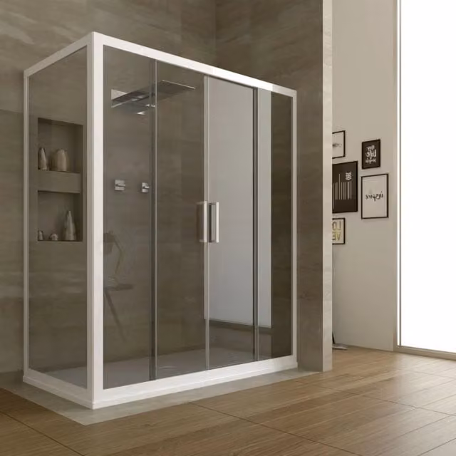 Box Doccia Angolare FORTE mod. Star con 2 Ante Scorrevoli in Vetro Trasparente e Profilo Bianco L: 140 cm, P: 70 cm, H: 200 cm – 1