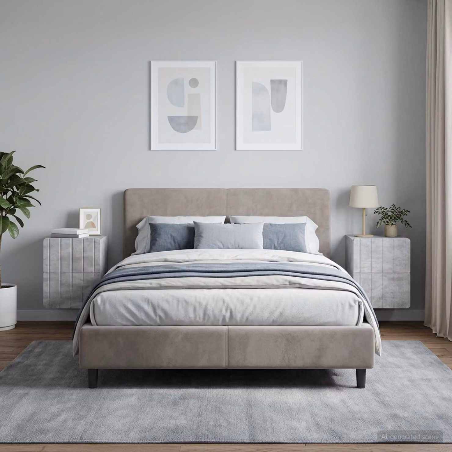 Set di 2 comodini sospesi vidaXL in stile moderno, colore grigio cemento, L 33 cm x P 34,5 cm x H 43 cm