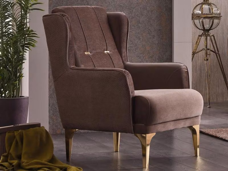 Wohnzimmer Sitzer Sessel Polstersessel Einsitzer Stoff Moderne Braun