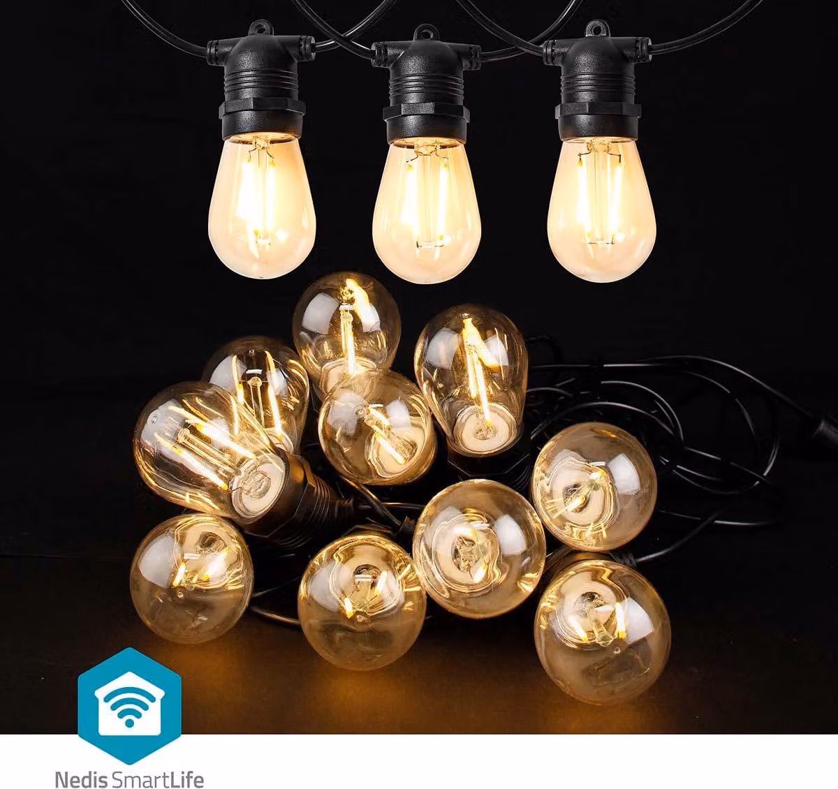 Luci da decorazione Nedis SmartLife - Luci da festa - Wi-Fi - Bianco caldo - 10 LED - 9,00 m - Android - Diametro lampada: 45 mm