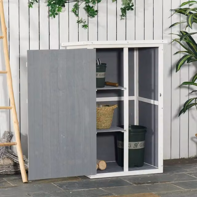 Armadio da giardino REDOM in legno nero con ripiani interni e serratura, L 75 cm x P 56 cm x H 115 cm