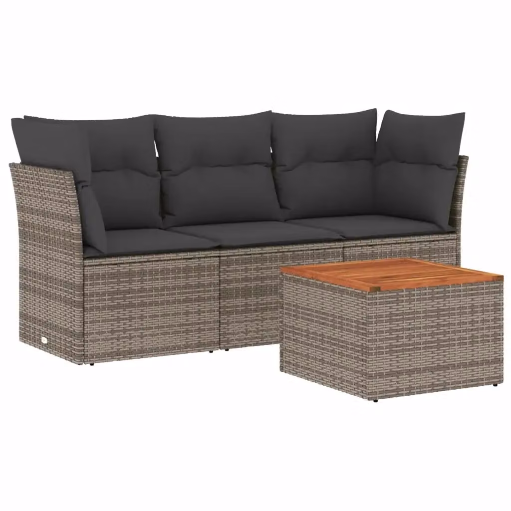 vidaXL Set Divani da Giardino 4 pz in Polyrattan con Tavolino e Cuscini, Design Moderno a L, Colore Grigio e Marrone – 2