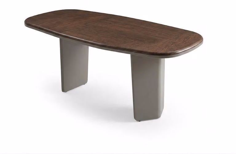Tavolo da pranzo moderno, color marrone, in legno, per il soggiorno, dallo stile minimalista