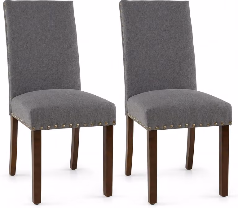 Set di 2 sedie da pranzo COSTWAY, sedie da cucina con seduta e schienale imbottiti, sedie da tavolo da pranzo con gambe in legno di gomma, sedie imbottite, grigio