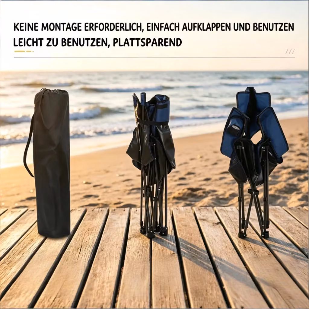 Sedia da campeggio Komhtom blu con poggiatesta regolabile e portabicchieri per uso outdoor – 2