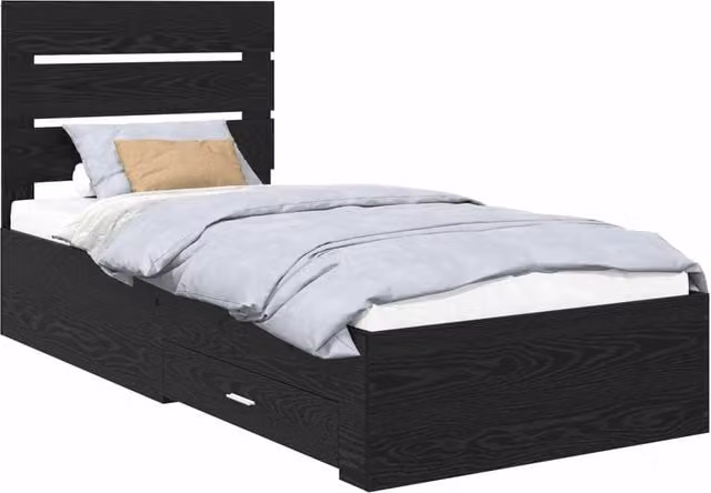 Letto singolo | Letto per adulti | Struttura del letto Rovere Nero 90 x 200 cm Legno multistrato