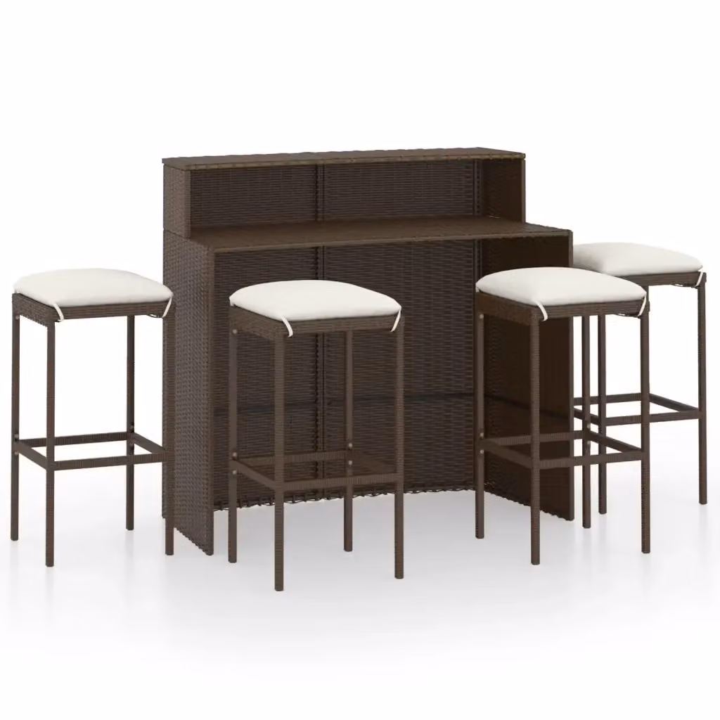 Set Bar da Giardino vidaXL in Polyrattan Marrone con Cuscini – 2