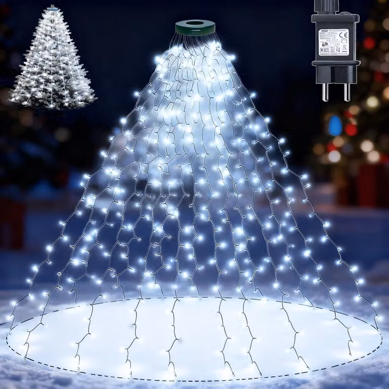 Ghirlanda luminosa per albero di Natale, 400 LED, 8 fili, 2 metri, luce bianca fredda