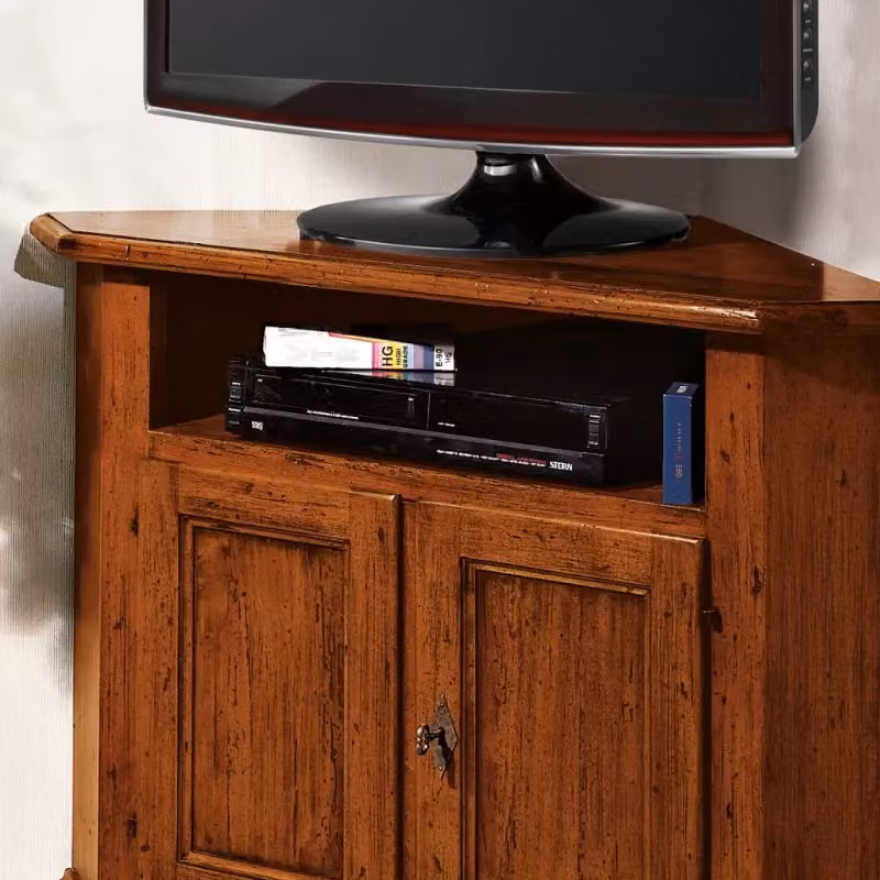 Porta TV angolare in legno classico con 2 porte, finitura grezza, Mobili 2G, L/P/H: 73 x 73 x 86 cm – 2