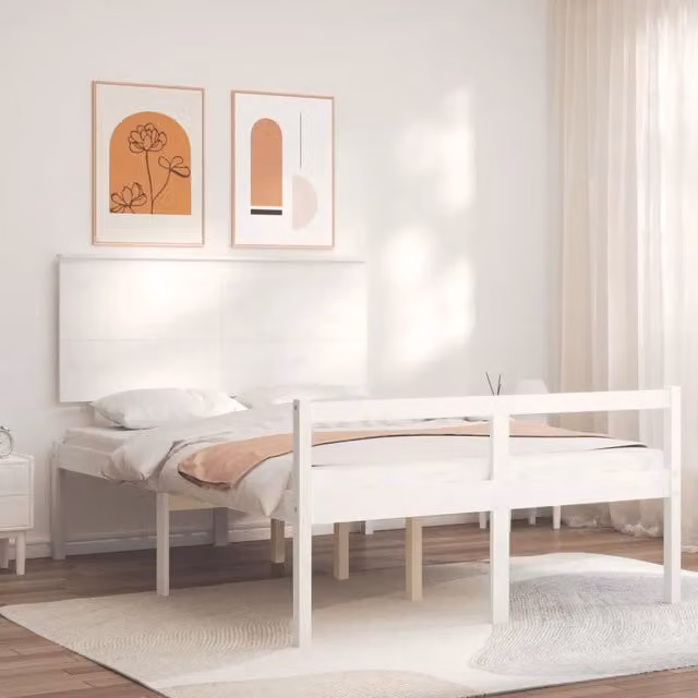 Letto per anziani Design Mania in legno massello di pino bianco con testiera, L/P/H: 120 x 200 cm