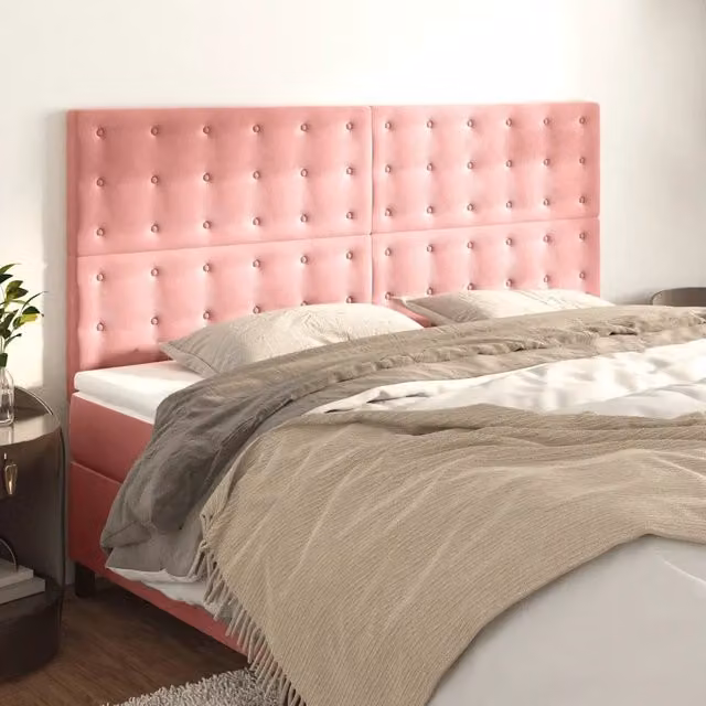 Testiera-Testata-Testiera Decorativa Rosa 200x5x118/128 cm Velluto 703120